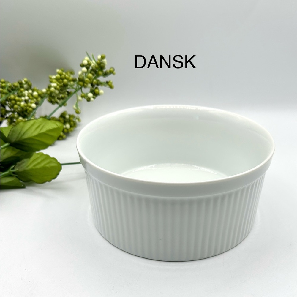 Dansk White Bisserup Souffle Ribbed Bowl, 7” wide.